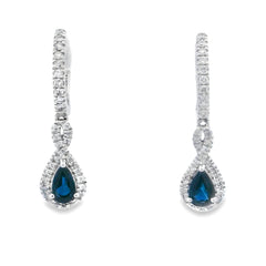 .80ct Sapphire Diamond Dangle Earrings 10KT White Gold