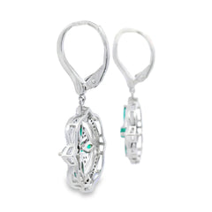 1.44ct Emerald Diamond Dangle Earrings 14KT White Gold