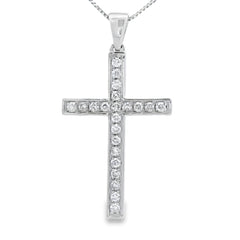 .22ct Diamond Cross Religious Pendant 14KT White Gold