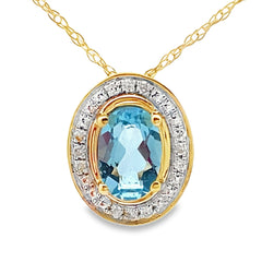 Blue Topaz Diamond Fashion Pendants 10KT Yellow Gold