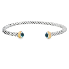 Blue Topaz Bangle Bracelet Sterling Silver 18KT Gold