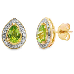 1.00ct Peridot Diamond Dangle Earrings 10KT Yellow Gold