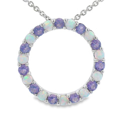 Created Opal Circle of Love Pendant Sterling Silver