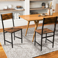 Industrial Kitchen Side Chairs Set of 2 with Metal Legs and Slanted Back-Rustic Brown