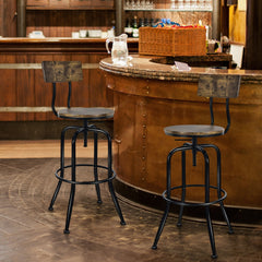 Adjustable Swivel Counter-Height Stool with Arc-Shaped Backrest-Rustic Brown