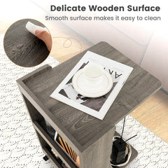 C-shaped Rolling End Side with Back Storage Shelves beside Sofa