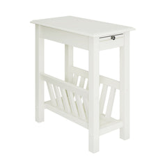 2-Tier End Table with Pull-out Tray and Solid Rubber Wood Legs