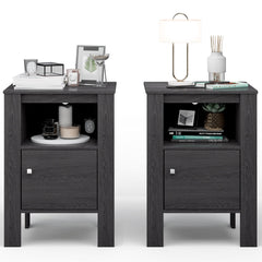 Compact Floor Farmhouse Nightstand with Open Shelf and Cabinet