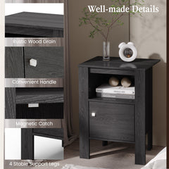 Compact Floor Farmhouse Nightstand with Open Shelf and Cabinet