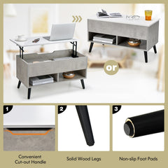 31.5 Inch Lift-Top Coffee Table with Hidden Storage and 2 Open Shelves