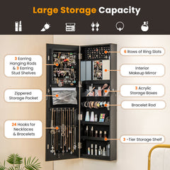 Mirrored Jewelry Armoire with Full Length Mirror and 2 Internal LED Lights-Black