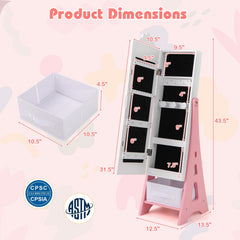 Kids Jewelry Cabinet with Full-Length Mirror and Foldable Drawer-White
