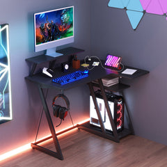 L Shaped Gaming Desk with Outlets and USB Ports