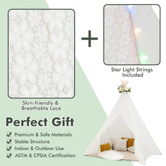 Lace Teepee Tent with Colorful Light Strings for Children