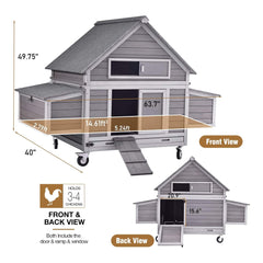 Large 63-Inch Movable Wooden Hen House With Wheels And Nesting Box (SAK50791)