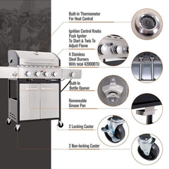 Large Outdoor 42K BTU BBQ Stainless Steel Propane Gas Grill With 4 Burners (SAK61283)