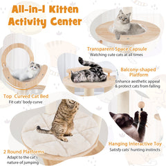4-in-1 Large Wooden Cat Tower with Space Capsule Nest for Indoor Cats