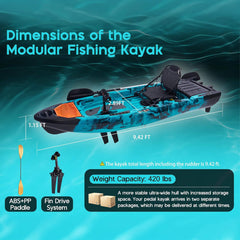 Lightweight 10FT 1-Person Modular Fishing Kayak With Fin Drive System (SAK21489)