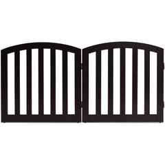 24 Inch 2 Panel Configurable Folding Free Standing Wooden Pet Safety Fence with Arched Top-Brown