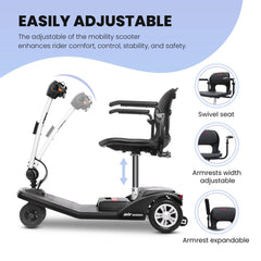 Metro Mobility Air Classic Electric 24V/12AH 250W Airline Approved Portable Folding Mobility Scooter, 265LBS (SAK96425)