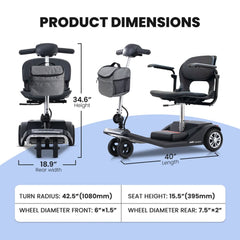 Metro Mobility Air Classic Electric 24V/12AH 250W Airline Approved Portable Folding Mobility Scooter, 265LBS (SAK96425)