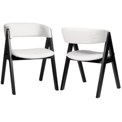 Wooden Dining Chair Set of 2 Mid-Century Modern Sherpa Upholstered Kitchen Dining Room Chairs-Black