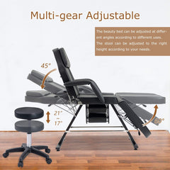 Multi-Purpose 3-Section Adjustable Massage Tattoo Chair With Stool (SAK35617)