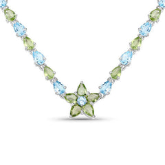 29.48 Carat Genuine Blue Topaz and Peridot .925 Sterling Silver Necklace