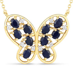 2.16 Carat Genuine Blue Sapphire and White Zircon .925 Sterling Silver Necklace