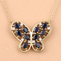 2.16 Carat Genuine Blue Sapphire and White Zircon .925 Sterling Silver Necklace