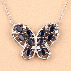 2.16 Carat Genuine Blue Sapphire and White Zircon .925 Sterling Silver Necklace