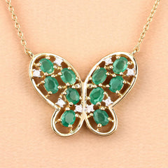 1.56 Carat Genuine Emerald and White Zircon .925 Sterling Silver Necklace