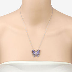 2.76 Carat Genuine Tanzanite and White Zircon .925 Sterling Silver Necklace