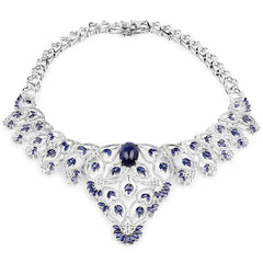 40.93 Carat Genuine Glass Filled Sapphire and White Diamond .925 Sterling Silver Necklace
