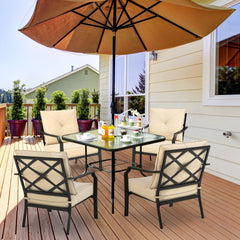 2 Pieces Patio Dining Set with Padded Cushions Armrest Steel Frame