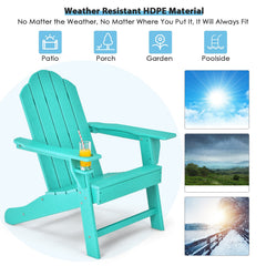 Outdoor Adirondack Chair with Built-in Cup Holder for Backyard Porch-Turquoise