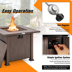 32 Inch 50 000 BTU Square Fire Pit Table with Lid and Lava Rocks-Brown