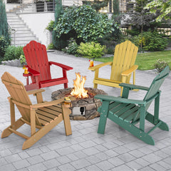 Weather Resistant HIPS Outdoor Adirondack Chair with Cup Holder-Green
