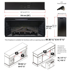 Nuvia 36-Inch Electric Antique Black Touch Panel Infrared Fireplace Insert With Removable Trim Kit (SAK84610)