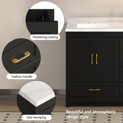 Nuvia 60-Inch Black Bathroom Vanity With Soft Close Doors And Drawers Storage (SAK86210)