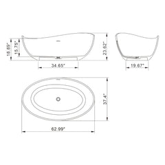 Nuvia 63-Inch Modern Freestanding Single-Piece Matte Black Finish Stone Resin Bathtub (SAK69041)