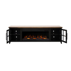 Nuvia 83-Inch Bourbon Black TV Stand With Fireplace And Glass Windowpane Doors (SAK40281)