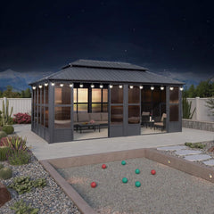 Alora Vista Outdoor Hardtop Aluminum Solarium With Double Roof And LED Lights (SAK42086)