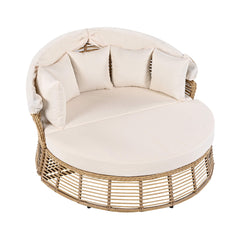 Alora 53-Inch Outdoor Patio Rattan Round Wicker Daybed With Retractable Canopy (SAK69241)