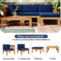 Alora 5-Piece Outdoor Patio Wood Sectional Sofa Set With Cushions (SAK31297)