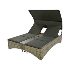 Alora Outdoor Rattan Patio Daybed With Adjustable Backrest, Canopy Roof, Storage Box And Cup Holders (SAK54220)