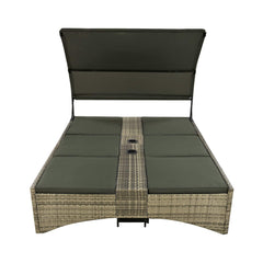 Alora Outdoor Rattan Patio Daybed With Adjustable Backrest, Canopy Roof, Storage Box And Cup Holders (SAK54220)