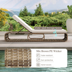 7-Position Adjustable PE Rattan Outdoor Chaise Lounge Chair-White