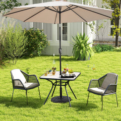 32 x 32 Inch Heavy-Duty Outdoor Dining Table with Umbrella Hole for 4 Persons-Gray