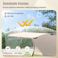 Outdoor Double Chaise Lounge Chair with Sunshade Canopy and Headrest Pillows-Black